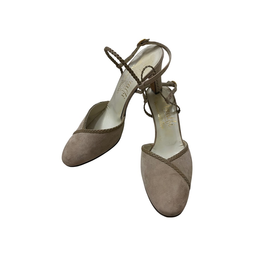 Vintage Amalfi‎ by Rangoni Italy Taupe Suede Slingback Heels Braided 7.5